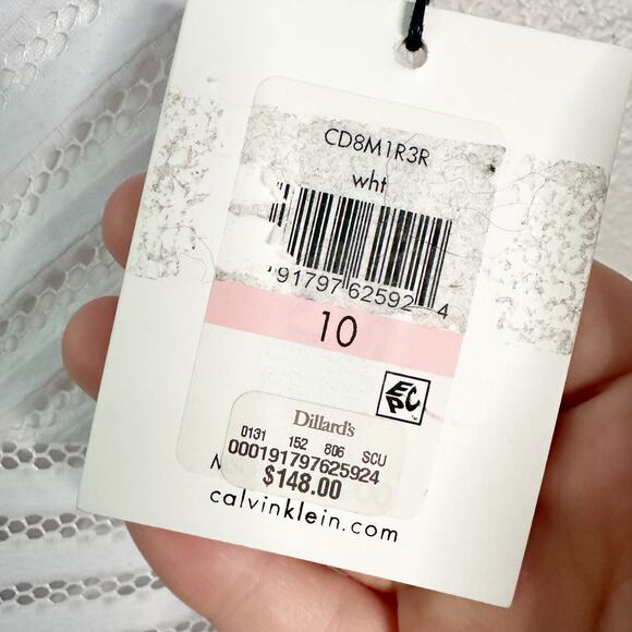 Calvin Klein White Eyelet Lace Stripe Sleeveless Sheath Dress Women’s size‎ 10 - Picture 5 of 12